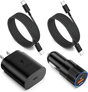 Adaptateur de chargeur mural USB C 25W avec 2 câbles tressés pour Samsung Galaxy — Chargeur Rapide Usb C