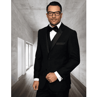 Mens Regular Fit Wool Suit with Pleated Pants - Black