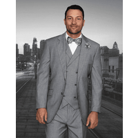 Mens Regular Fit Wool Suit with Pleated Pants in Grey — Mens Suits & Blazers
