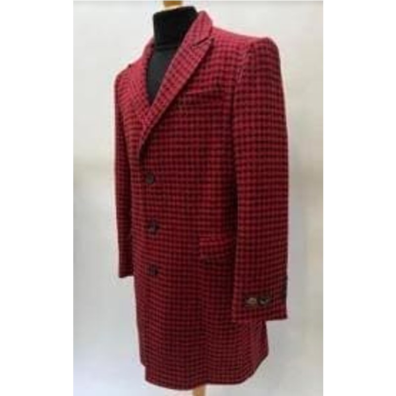 Manteau à carreaux pour hommes - Motif pied-de-poule - Rouge — Veste d'hiver Hommes