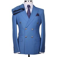 Alberto Nardoni Men's Modern Fit Double Breasted Wool Suit Sky Blue — Mens Suits & Blazers