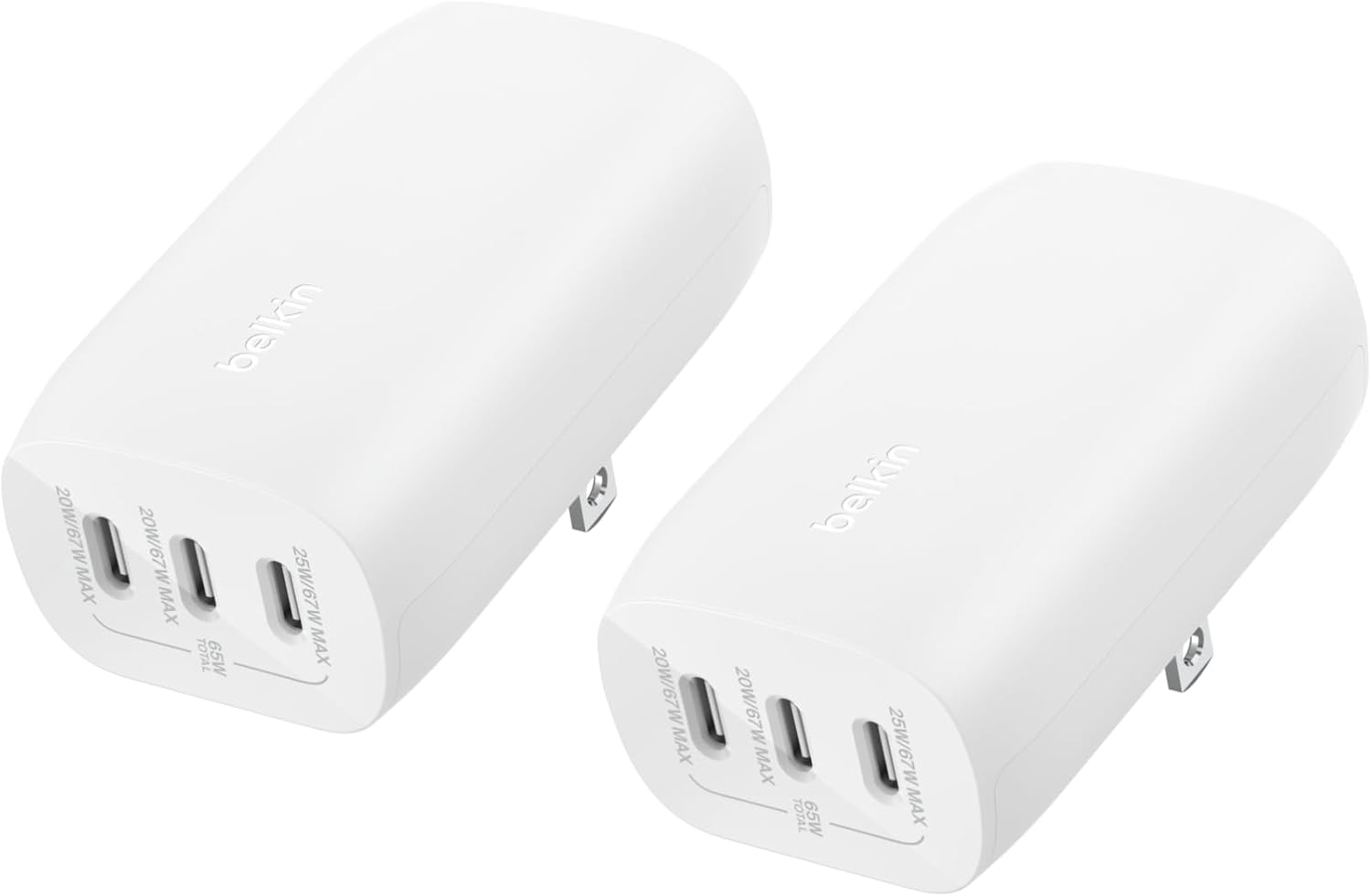 Chargeur mural USB-C 3 ports Belkin 67W avec PPS pour charge rapide