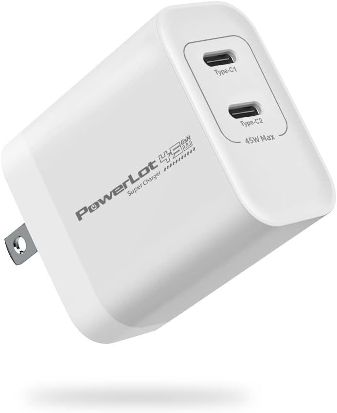 Bloc de charge USB C PowerLot 45W à 2 ports, chargeur mural GaN — Chargeur Rapide Usb C