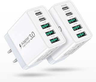 USB C Charger Block 2 Pack 50W 5-Port Dual Port PD+QC