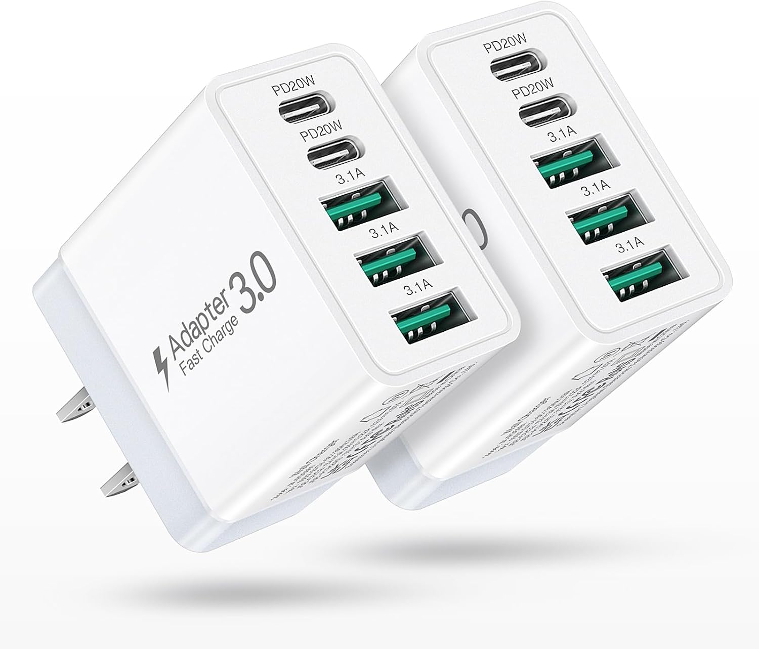 Bloc de Chargeur USB C 2 Paquet 50W 5 Ports Dual Port PD+QC — Chargeur Rapide Usb C