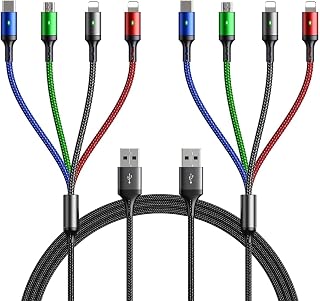 2Pack Multi Charging Cable 3.5A 4-in-1 Nylon Braided Fast USB Charger