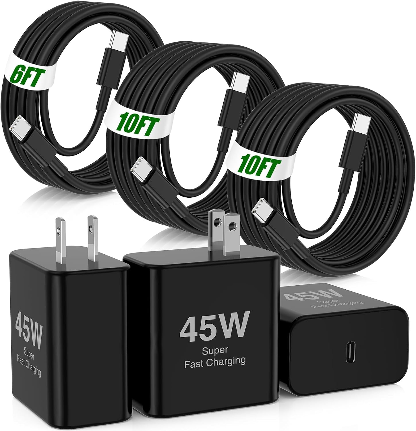 Chargeur USB C rapide 45W - Pack de 3 avec câbles Type C pour Samsung et iPhone — Chargeur Rapide Usb C