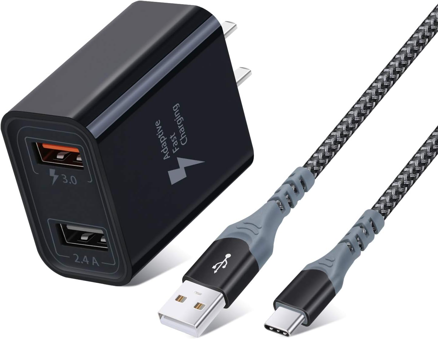 Chargeur QC 3.0 30W à double port avec câble USB C de 6 pieds — Chargeur Rapide Usb C