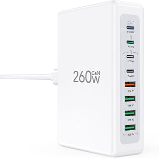 260W USB C Charger Block, 8-Port Fast Charging Station Hub