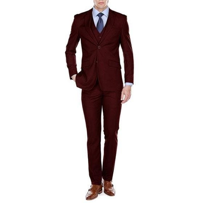 Alberto Nardoni Men's Burgundy Two Button Slim Fit Suit — Mens Suits & Blazers