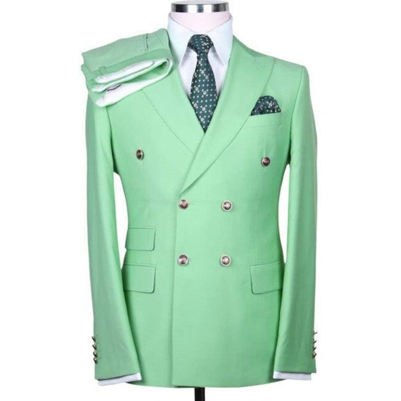 Light Green Double Breasted Suit with Chest Pocket — Mens Suits & Blazers