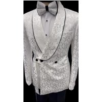 Blazer pour hommes à revers châle à trois boutons - Blanc et Noir