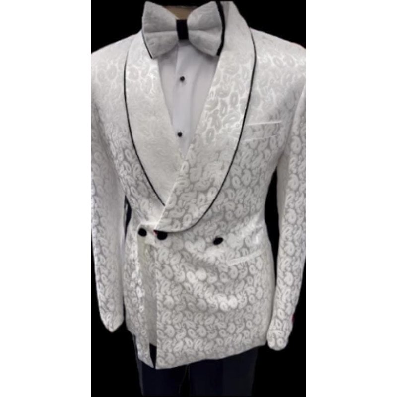 Alberto Nardoni Men's Three Button Shawl Lapel Blazer - White and Black — Mens Suits & Blazers