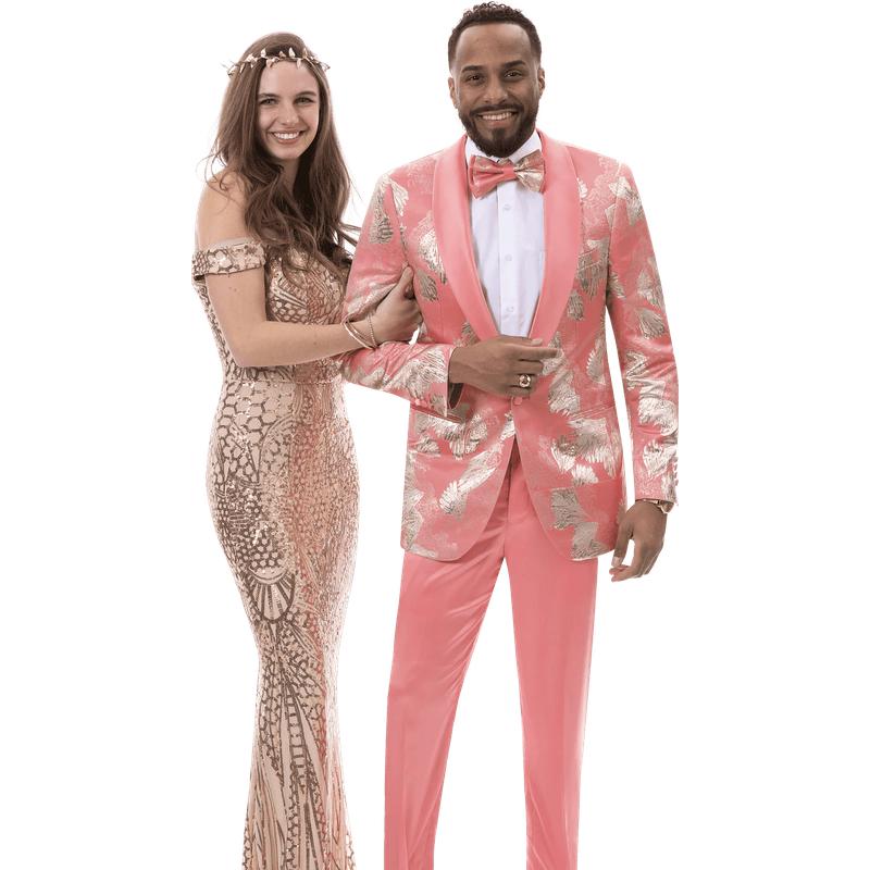 Tuxedo Rose Gold 2PC Ajustement Moderne avec Nœud Papillon — Costumes et vestons pour hommes