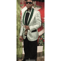 Blazer Tuxedo Vert Émeraude et Sequins Dorés