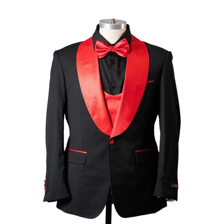 Tuxedo à Revers Châle à Un Bouton avec Gilet - Noir & Rouge — Costumes et vestons pour hommes