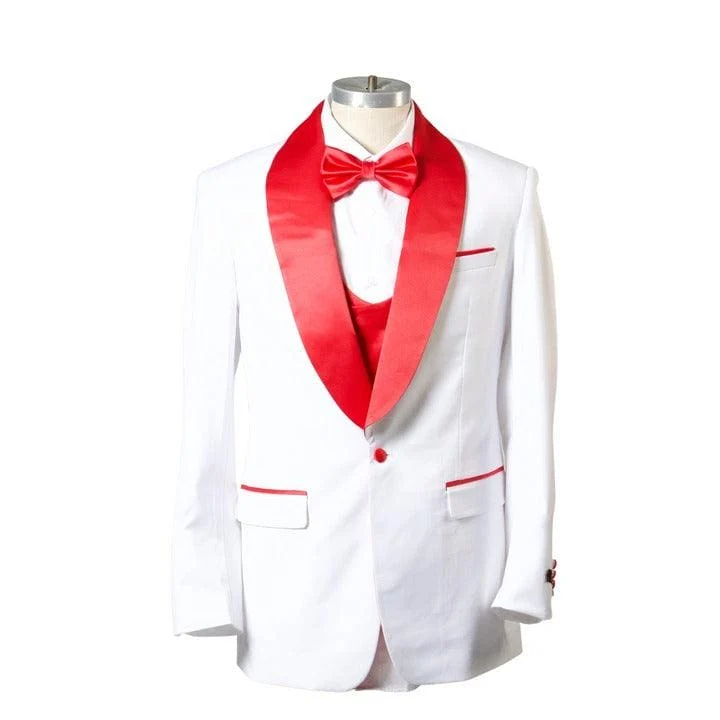 Tuxedo à Revers Châle à Un Bouton avec Gilet Blanc et Rouge — Costumes et vestons pour hommes