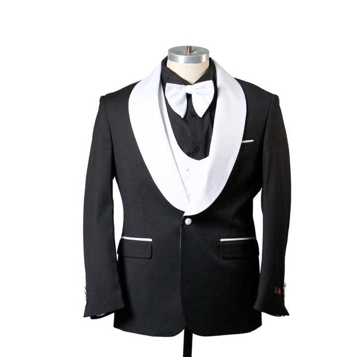 Tuxedo à Revers Châle à Un Bouton avec Gilet - Noir — Costumes et vestons pour hommes
