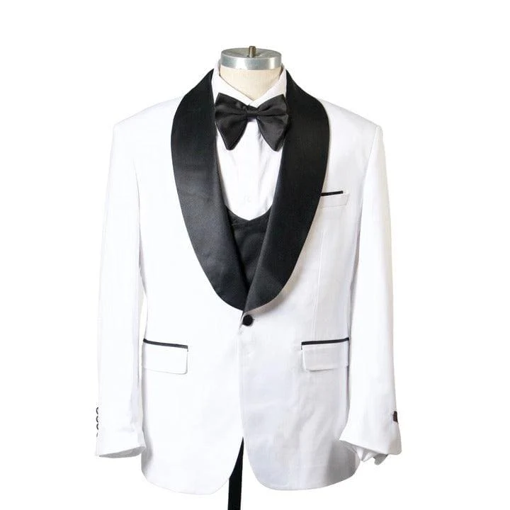 Tuxedo à Revers Châle à Un Bouton avec Gilet - Blanc & Noir — Costumes et vestons pour hommes