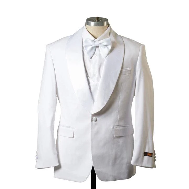 Tuxedo à Revers Châle à 1 Bouton avec Gilet - Blanc
