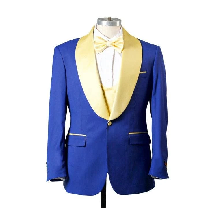 Tuxedo à Revers Châle à Un Bouton avec Gilet - Royal et Or — Costumes et vestons pour hommes