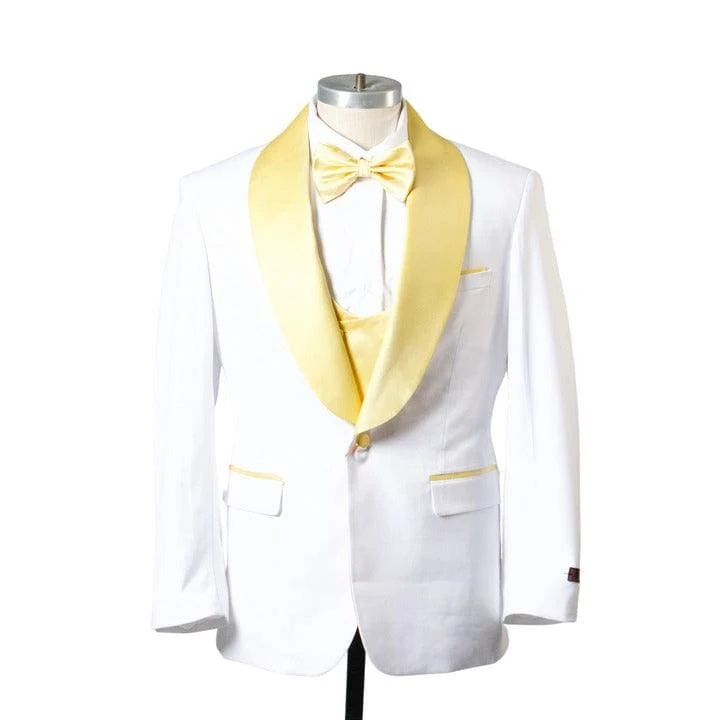 Tuxedo à Revers Châle à Un Bouton avec Gilet - Blanc & Or — Costumes et vestons pour hommes