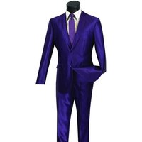 Alberto Nardoni Men's Modern Fit Shiny Sharkskin Suit - Purple