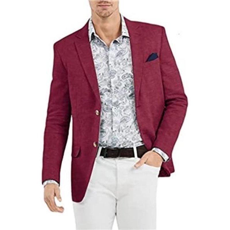 Blazer en lin pour hommes grande taille en bourgogne — Costumes et vestons pour hommes