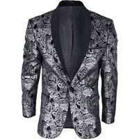 Costume Paisley Argent avec Pantalons Noirs et Nœud Papillon