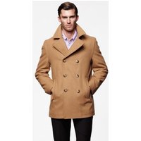 AlbertoNardoniStore Men's Tan Wool Peacoat with Six Buttons — Winter Jacket Men