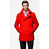 AlbertoNardoniStore Men's Red Wool Peacoat with Front Pockets — Winter Jacket Men