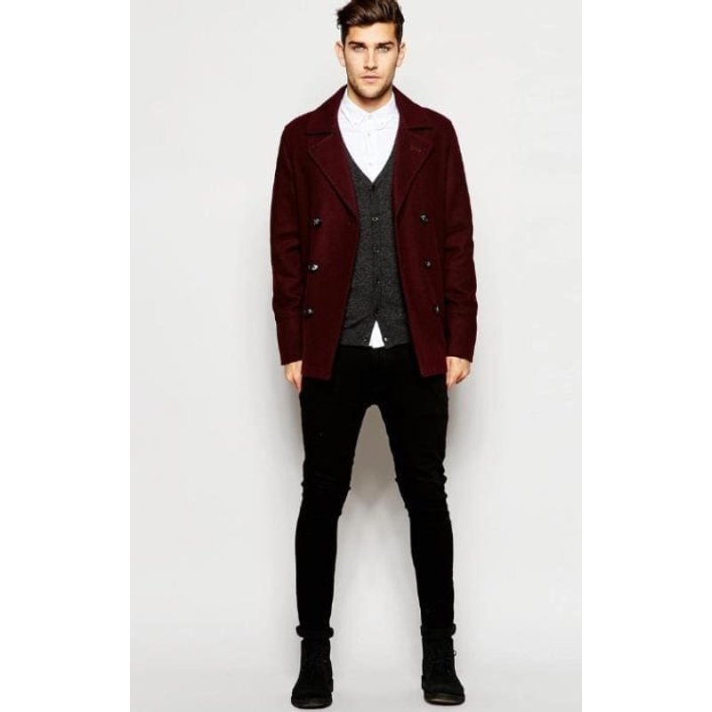 Manteau en Laine Bourgogne pour Hommes AlbertoNardoniStore — Veste d'hiver Hommes