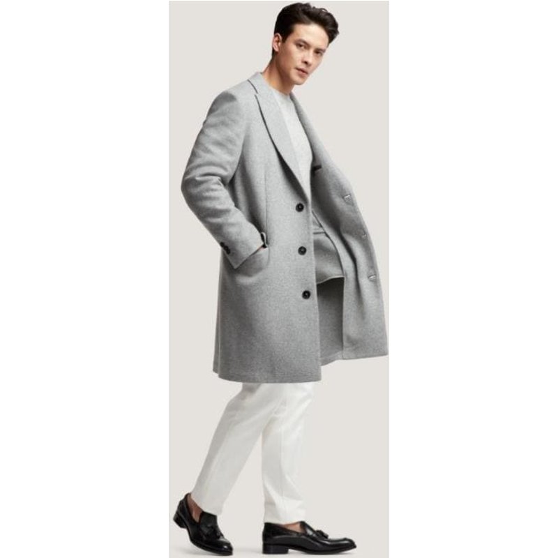 AlbertoNardoniStore Men's Light Grey Peacoat with Flap Pockets — Winter Jacket Men
