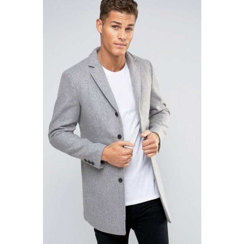 Manteau Peacoat en Laine pour Hommes Gris Clair et Vin à Trois Boutons — Veste d'hiver Hommes