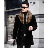 AlbertoNardoniStore Men's Overcoat with Fur Collar — Winter Jacket Men