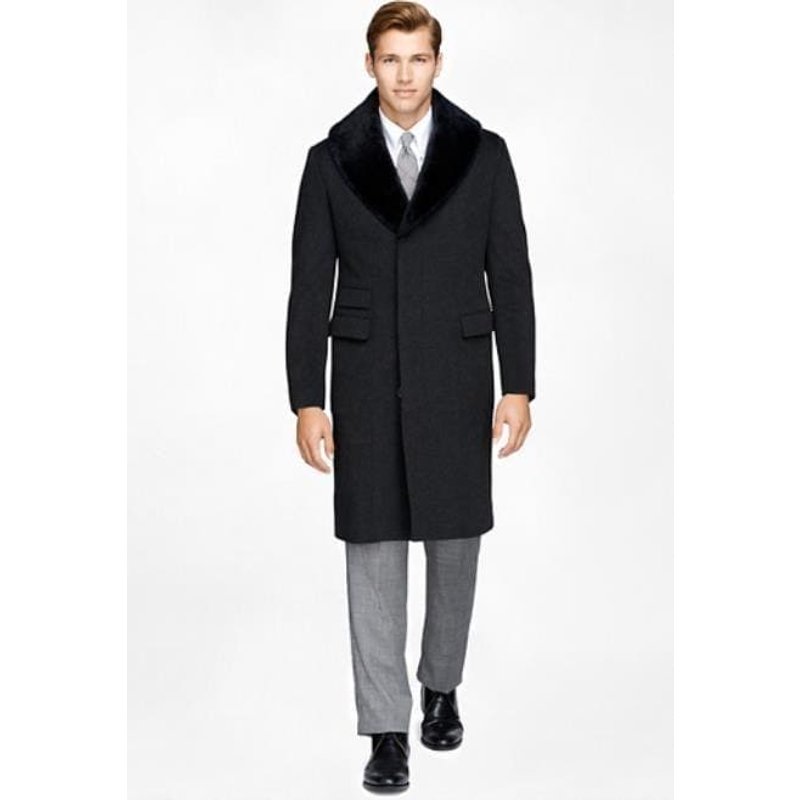 AlbertoNardoniStore Men's Black Peacoat with Fur Collar — Winter Jacket Men