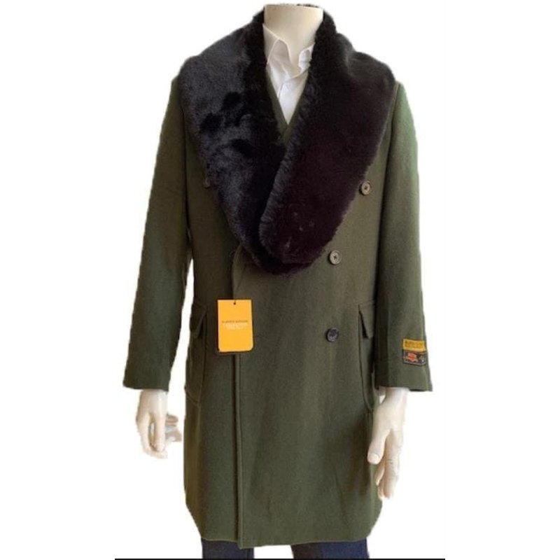 Manteau Peacoat Vert Olive à Double Boutonnage par Alberto Nardoni — Veste d'hiver Hommes