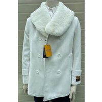 AlbertoNardoniStore Men's Peacoat with Fur Collar