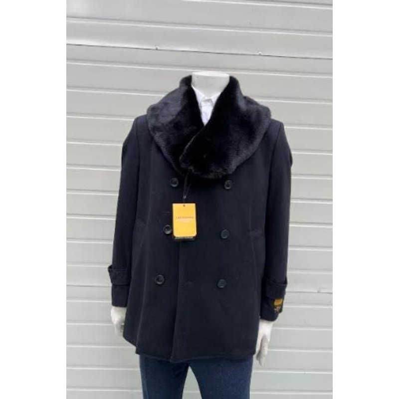 Manteau Peacoat pour Homme avec Col en Fourrure — Veste d'hiver Hommes