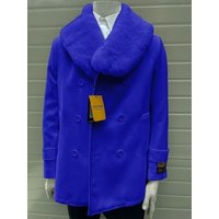 Men's Red Peacoat with Fur Collar — Winter Jacket Men