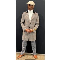 AlbertoNardoniStore Men's Plaid Three Quarter Overcoat