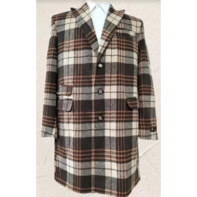 AlbertoNardoniStore Men's Plaid Peacoat - Multicolor Royal Blue Coat — Winter Jacket Men