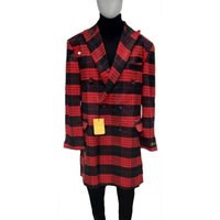 AlbertoNardoniStore Men's Plaid Peacoat in Red and Black