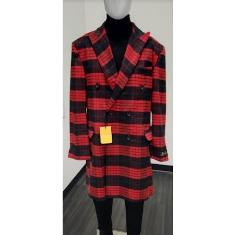 Manteau à Carreaux pour Hommes - Manteau Peacoat Double Boutonnage en Bleu Royal — Veste d'hiver Hommes
