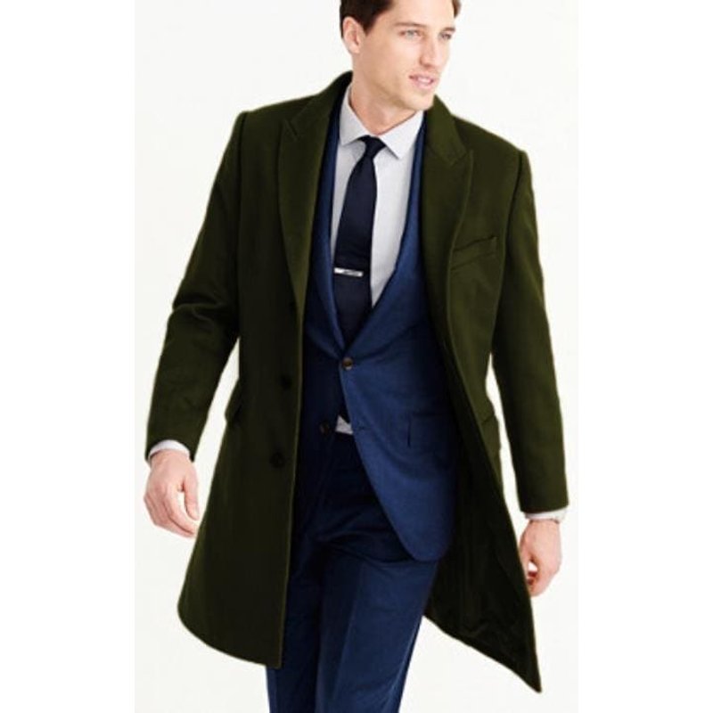 Manteau Carcoat pour Homme Olive Vert à Revers Pointu — Veste d'hiver Hommes