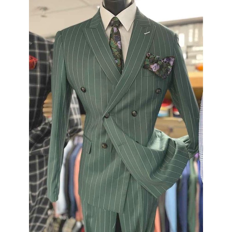 Costume à Rayures Vert Foncé