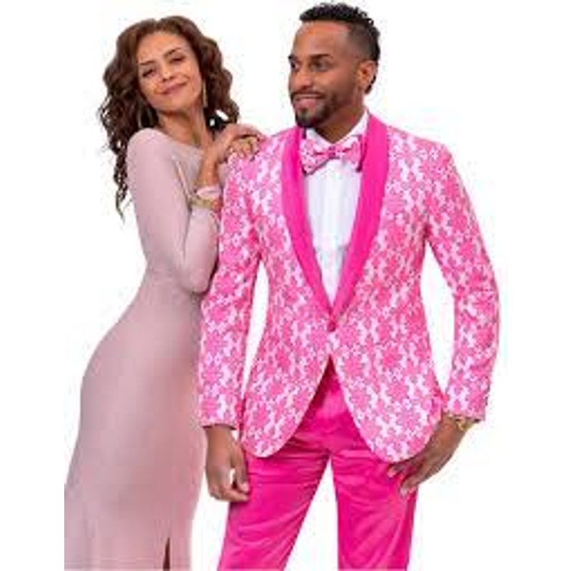 Alberto Nardoni Men's Paisley Prom & Wedding Tuxedo in Hot Pink