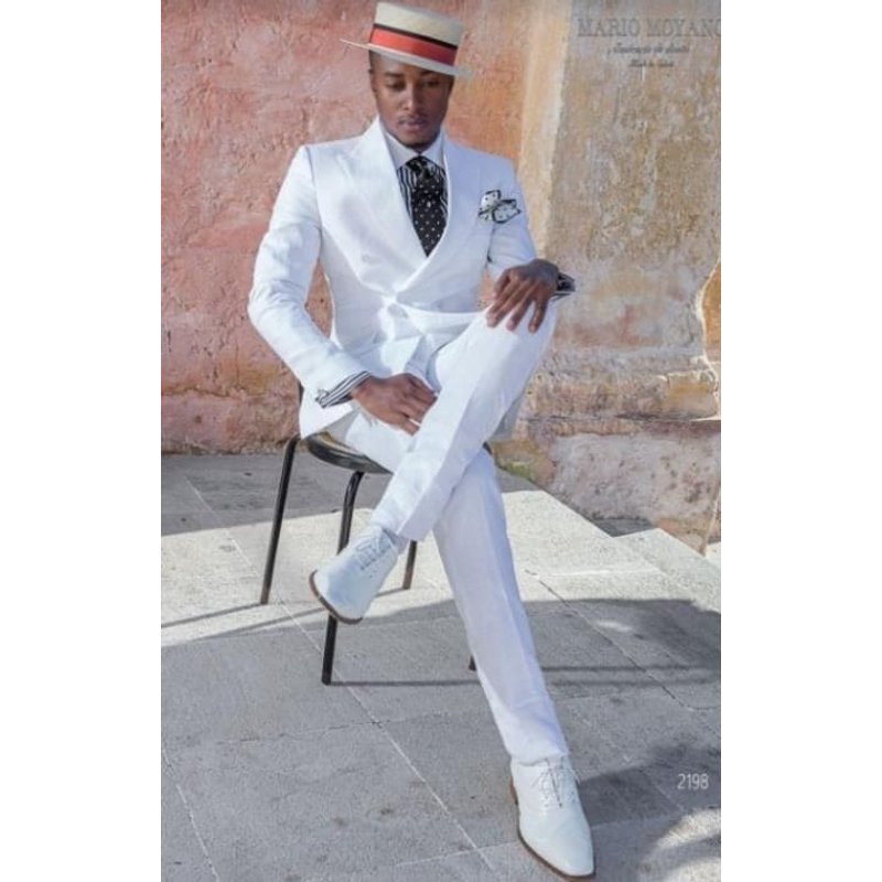 White Linen Double Breasted Summer Suit