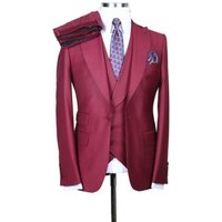 Tom Ford Style Suit with Big Lapel and Ticket Pocket in Burgundy