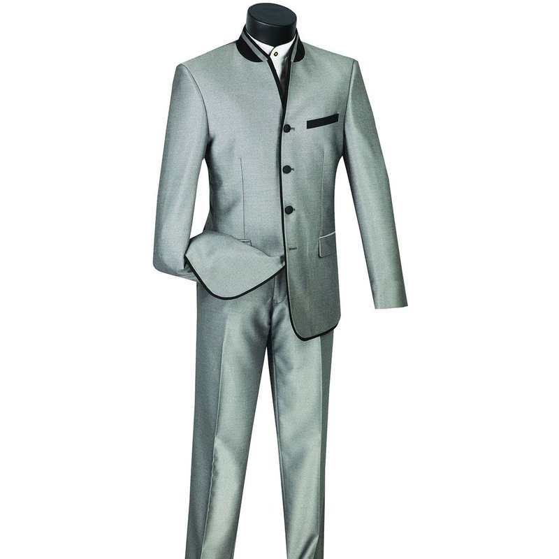 Tuxedo Mandarin 4 Boutons pour Hommes Sharkskin Gris Argent de Alberto Nardoni Store — Costumes et vestons pour hommes